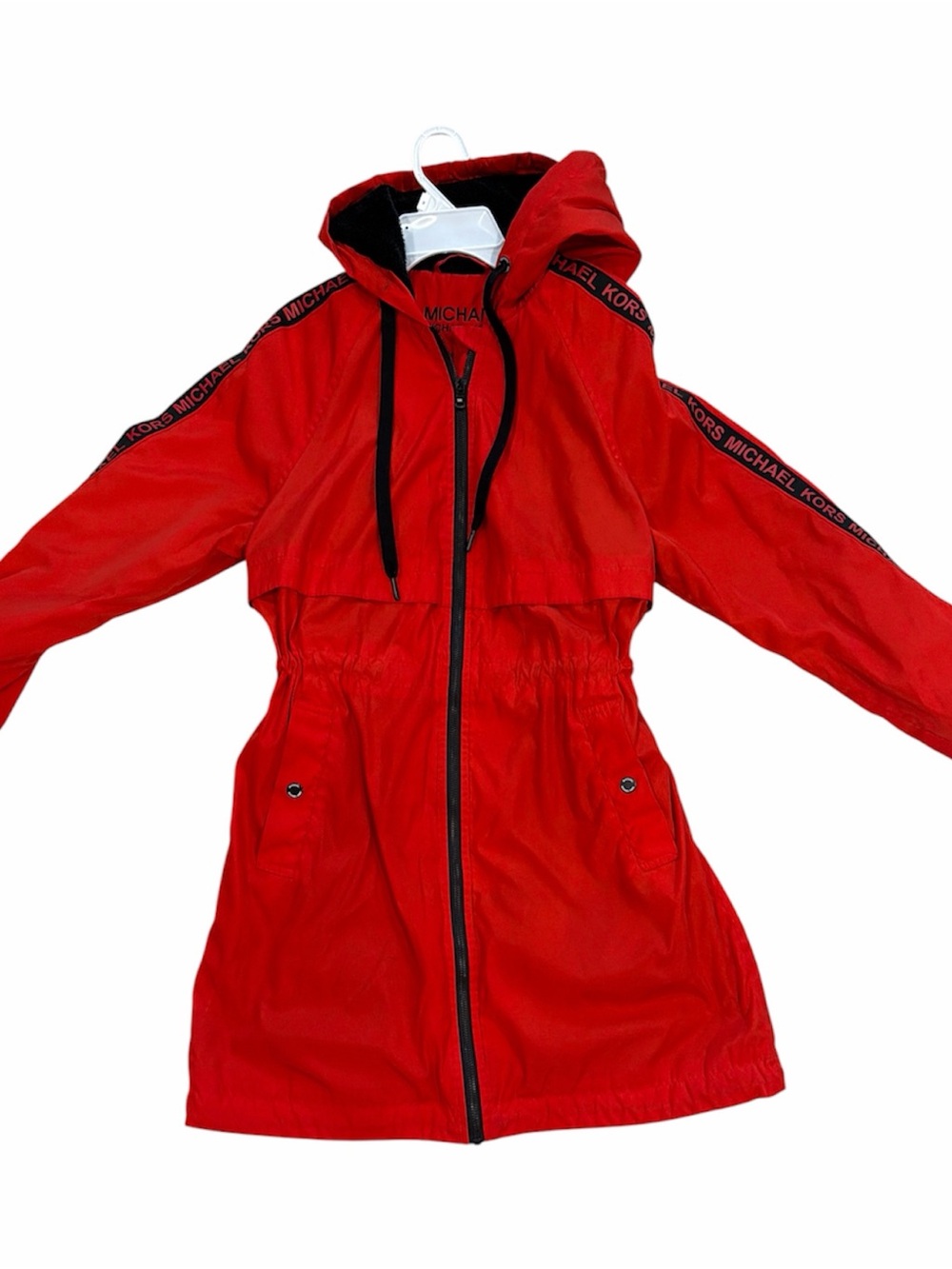 Michael Kors Red Hooded Zip-Front Utility Jacket